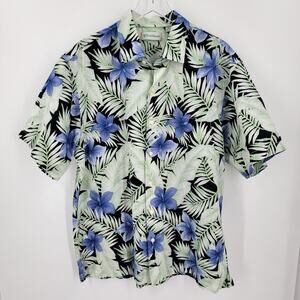 Caribbean Shirt Mens XL Linen Cotton Blend Button Up Hawaiian Tropical Camp